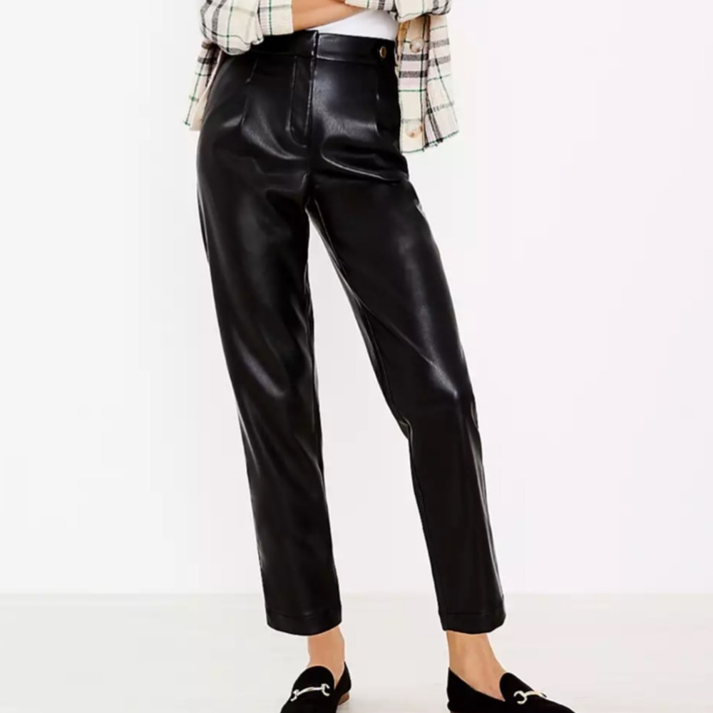 Loft Tall Button Tab Slim Pants in Faux Leather - Size 12